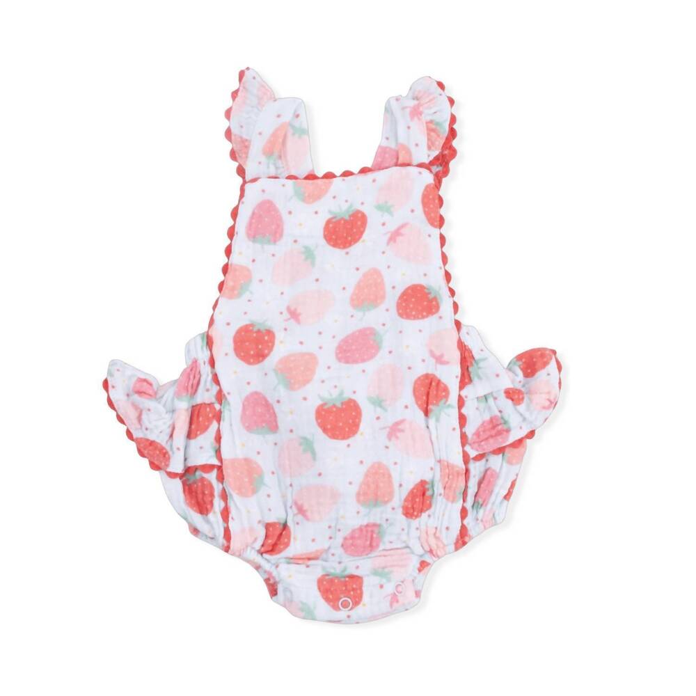 NEW ANGEL DEAR girls strawberry bliss muslin ric rac sunsuit in multi